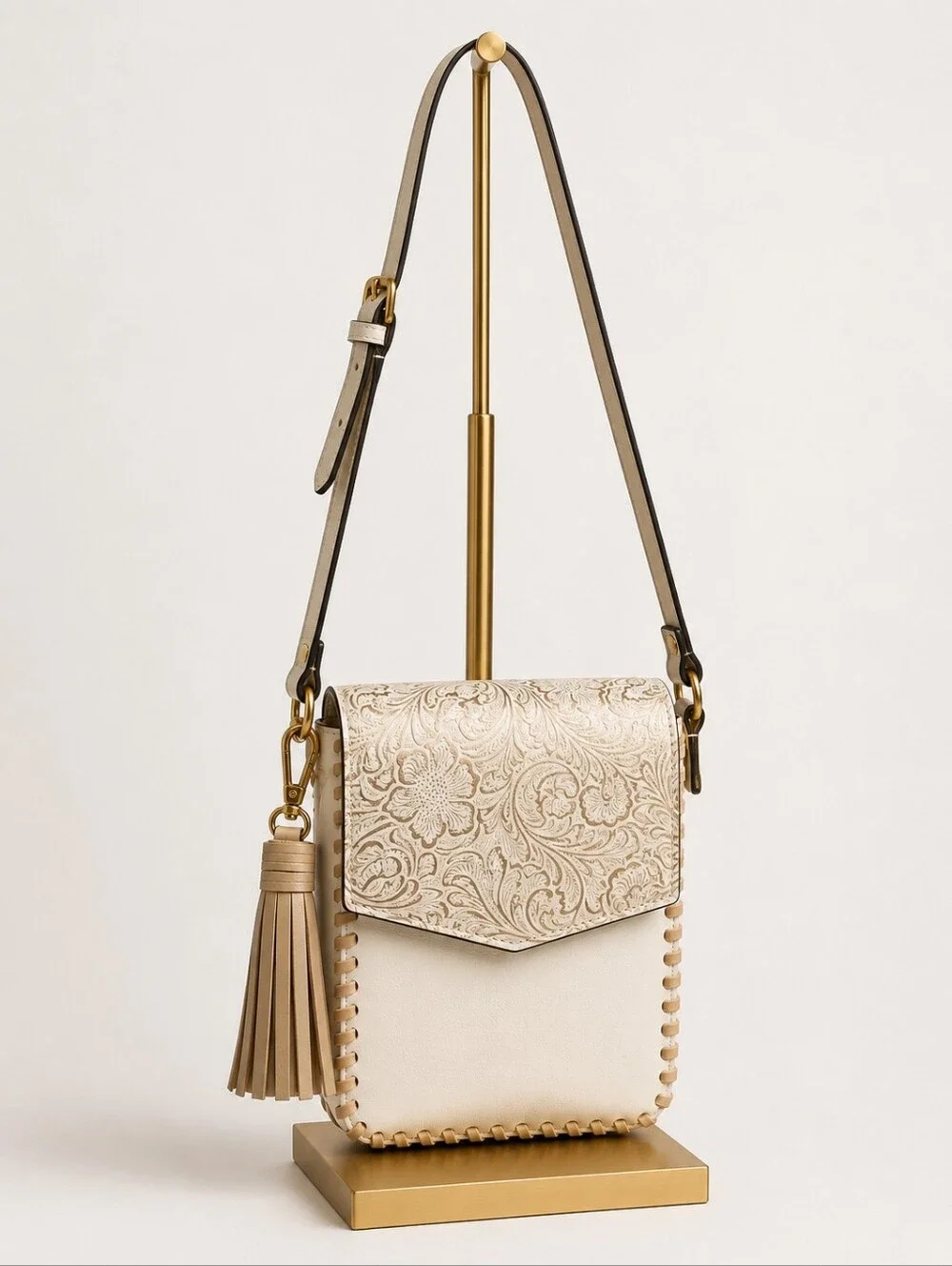 Cato Tooled Crossbody Bag & 9-Piece Engraved Bracelet Bundle